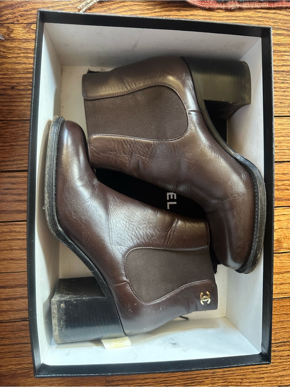 CHANEL 2017 Brown Leather Womens Chelsea Boots with Gold CC Detail